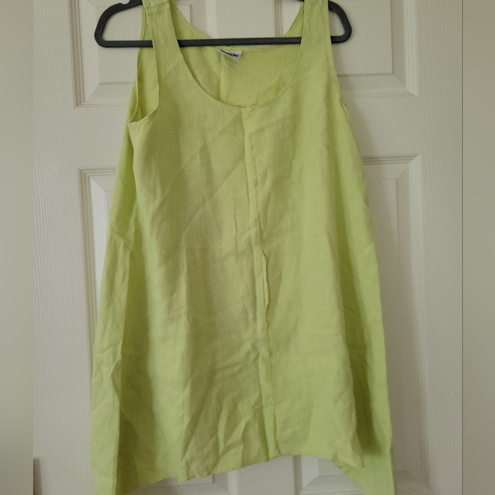 LADY IN LINEN California Threads Tan 100% linen Tunic Size M made in USA